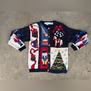 The Eagle’s Eye Christmas sweater cardigan 1993 vintage  sz S nutcracker tree